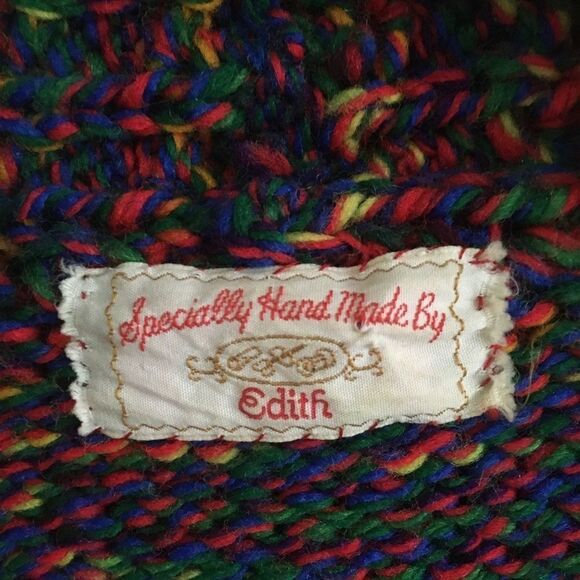 Hand KNIT Vintage Multi Colour Cardigan Sweater L - Picture 6 of 6